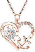 wholesale Rose Gold 925 Sterling Silver Heart Anchor Wheel Pendant Necklace - Nautical s for Women-0-0
