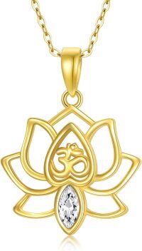 wholesale 14K Gold Lotus OM Flower Necklace with Crystal Pendant for Women and Girls Yoga Gift-Lotus B