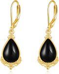 wholesale Gold-Plated 925 Sterling Silver Black Onyx Tear Drop Leverback Earrings-0-0