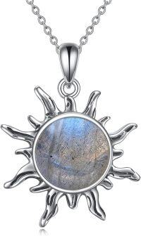 wholesale 925 Sterling Silver Labradorite Sun Pendant Necklace for Women-Labradorite