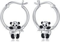 wholesale 925 Sterling Silver Cute Panda Bear Huggie Hoop Earrings for Girls and Women - Adorable Animal  Idea-Panda