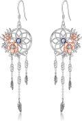 wholesale Sterling Silver Synthetic Moonstone Dream Catcher Dangle Earrings for Women Wife Mom Girls Birthday Gifts-0-34