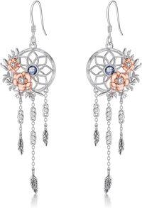 wholesale Sterling Silver Synthetic Moonstone Dream Catcher Dangle Earrings for Women Wife Mom Girls Birthday Gifts-September