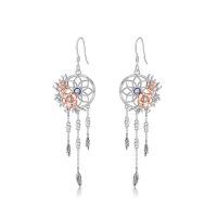 wholesale 925 Sterling Silver Dreamcatcher Earrings Wholesale With Rose Gold And Pink Gemstones-September