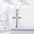 wholesale 925 Sterling Silver Blue Abalone Shell Star Cross Pendant Necklace-0-3