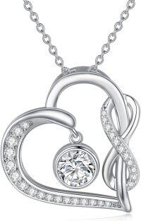 wholesale 925 Sterling Silver 925 with White Cubic Zirconia Double Heart Pendant Necklace for Women-Infinity Heart