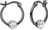 wholesale 925 Sterling Silver Basketball Hoop Earrings for Women and Girls-Black Basketball