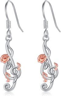 wholesale 925 Sterling Silver Musical Note Rose Flower Leverback Dangle Earrings for Women-Music Note
