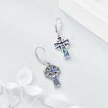 wholesale 925 Sterling Silver Cross Claddagh Drop Earrings with Blue Abalone Shell and Black CZ Stones for Women-0-2