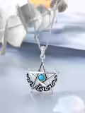 TOUPOP Sterling Silver Turquoise Celtic Star Pentagram Necklace-0-4