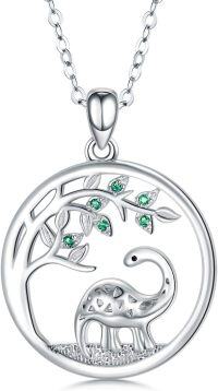 wholesale 925 Sterling Silver Tree of Life Necklace Pendant with Elephant and Leaves s for Women Daughter-Dinosaur Necklace