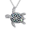TOUPOP Sterling Silver Abalone Sea Turtle Necklace Celtic Pendant Vintage Gift-0-0