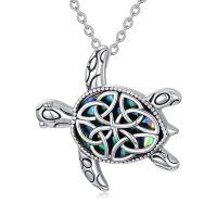 TOUPOP Sterling Silver Abalone Sea Turtle Necklace Celtic Pendant Vintage Gift-undefined