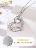 wholesale 925 Sterling Silver Heart Mom Pendant Necklace With Pink Cubic Zirconia For Women-0-4