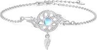 wholesale 925 Sterling Silver Moonstone Feather Dreamcatcher Adjustable Bracelet 8-14cm -C1-moonstone(a feather dangle)