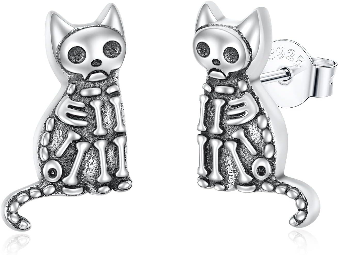 Sterling Silver Gothic Snake Sword Skeleton Cat Uterus Hand Skull Sword Drop Earrings Gothic Jewelry Gifts for Women-Skeleton Cat