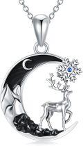 wholesale 925 Sterling Silver Deer Moon Snowflake Pendant Necklace-0-0