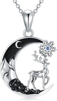 wholesale 925 Sterling Silver Deer Moon Snowflake Pendant Necklace-Moose