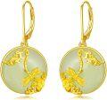 wholesale 14K Gold Plated Sterling Silver Round Natural Jade Earrings for Women-0-12