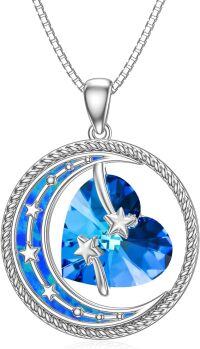 wholesale 925 Sterling Silver Blue Crystal Heart Cross Moon Star Pendant Necklace for Women Gifts-01-Style 1