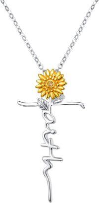 wholesale 925 Sterling Silver Sunflower Cross Pendant Necklace - You Are My Sunshine -4- sunflower faith