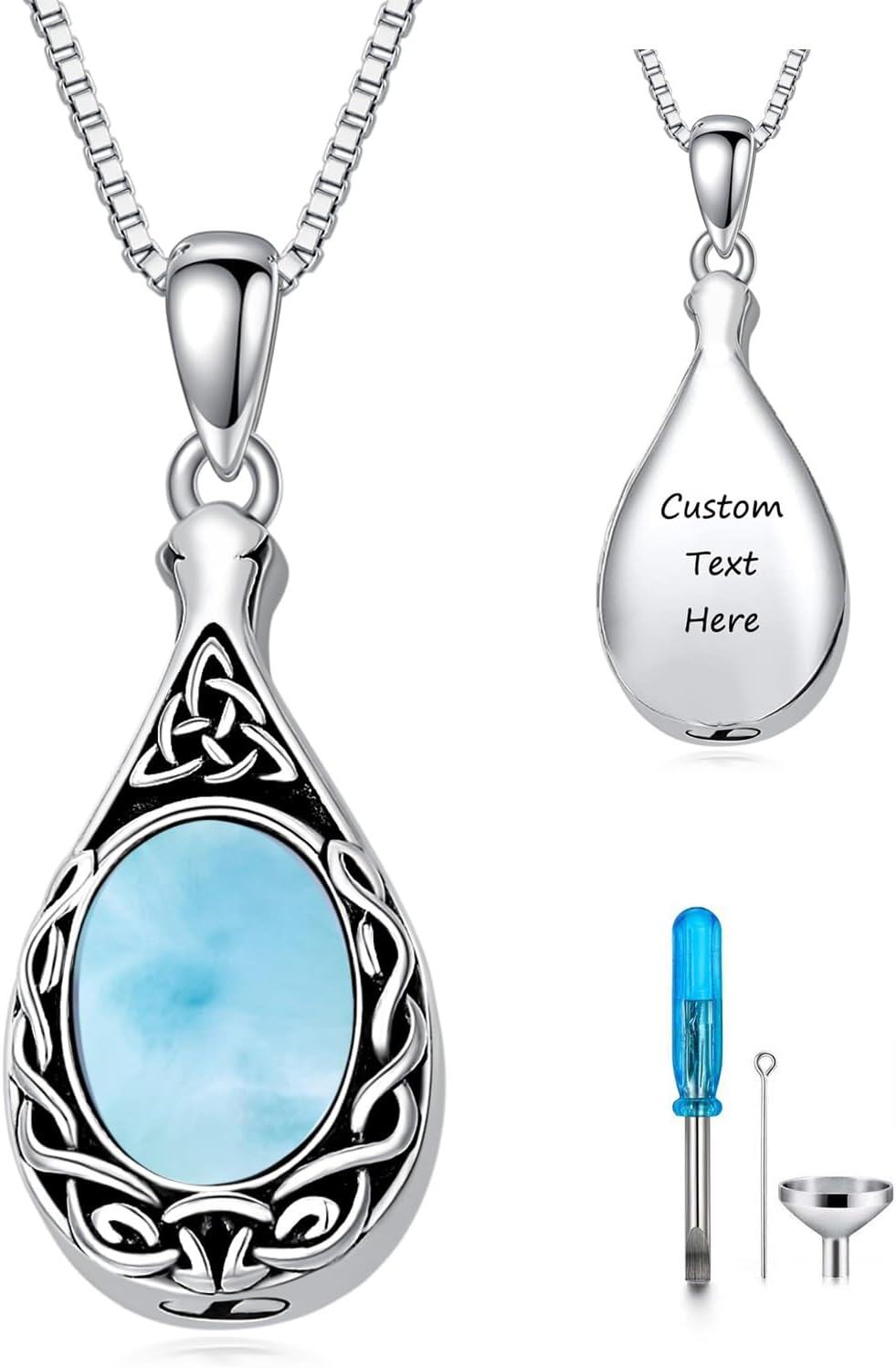 Sterling Silver Moonstone Opal Turquoise Larimar Black Onyx Cremation Jewelry for Ashes-Custom-Non-custom-B-Lairmar Non-custom-B-Lairmar-B-Lairmar-B-Lairmar Custom
