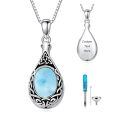 wholesale 925 Sterling Silver Cremation Urn Pendant Necklace Celtic Knot Blue Opal Teardrop Platinum Plated-0-0