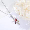 wholesale 925 Sterling Silver Cross with Red Cardinal and Flowers Pendant Necklace-0-1