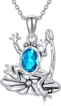 wholesale 925 Sterling Silver Crystal Frog Birthstone Pendant Necklace for Women-Frog March birthstone necklace