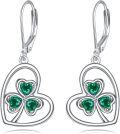wholesale 925 Sterling Silver Green Crystal Shamrock Drop Earrings Irish Lucky Charm s for Her-0-0