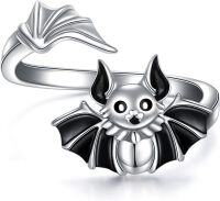 wholesale 925 Sterling Silver Halloween Bat Skull Adjustable Ring Women s Jewelry Gift-Bat