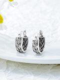 wholesale 925 Sterling Silver Bali Style Braided Patterned Huggie Hoop Earrings with Blackened Finish - 14mm Diameter-0-2