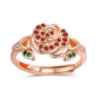 wholesale 925 Sterling Silver Rose Flower Adjustable Ring with Birthstone for Women-01 Jan - Garnet