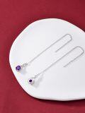 wholesale 925 Sterling Silver Birthstone Threader Earrings Infinity Long Chain Drop Pull Through 12 Stone Birthday Jewelry Gifts for Women-0-27