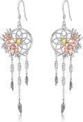 wholesale Sterling Silver Synthetic Moonstone Dream Catcher Dangle Earrings for Women Wife Mom Girls Birthday Gifts-0-49