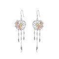 wholesale 925 Sterling Silver Dreamcatcher Rose Gold Flower Feather Drop Earrings-0-49