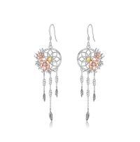 wholesale 925 Sterling Silver Dreamcatcher Earrings Wholesale With Rose Gold And Pink Gemstones-November