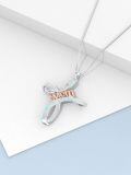 wholesale 925 Sterling Silver Opal Mom Cross Pendant Necklace White Platinum Rose Gold Plated-0-5