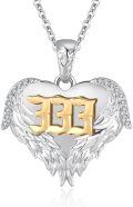 wholesale 925 Sterling Silver Angel Number 333 Heart Wings Pendant Necklace with Cubic Zirconia and Gold Plating on White Background-0-0
