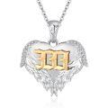 wholesale 925 Sterling Silver Angel Number 333 Heart Wings Pendant Necklace with Cubic Zirconia and Gold Plating on White Background-0-0