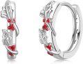 wholesale 925 Sterling Silver Red Crystal Leaf Huggie Hoops for Women Girls Minimalist Hypoallergenic Earings Set Gift Idea-0-0