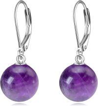 wholesale 925 Sterling Silver Yellow Jade Round Ball Leverback Dangle Drop Earrings for Women-Amethyst