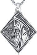 wholesale 925 Sterling Silver Santa Muerte Medal Pendant Necklace for Men Women -0-0