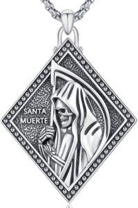 wholesale 925 Sterling Silver Santa Muerte Medal Pendant Necklace for Men Women -C3-Santa Muerte