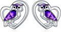wholesale 925 Sterling Silver Owl Purple Agate Heart Stud Earrings for Women Gift Ideas-0-0