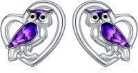 wholesale 925 Sterling Silver Owl Purple Agate Heart Stud Earrings for Women Gift Ideas-Owl