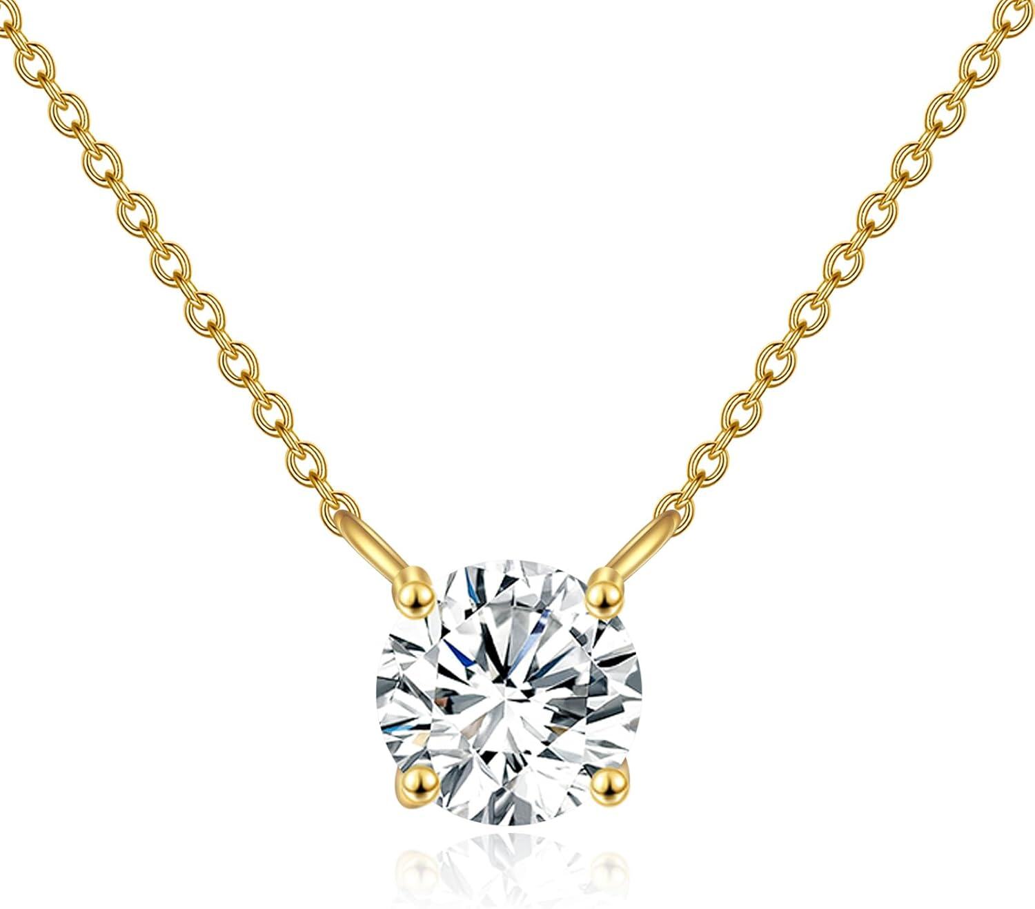 14K Gold Moissanite Round Cut Solitaire Pendant Necklace 0 5 2ct 16+2 -0-0