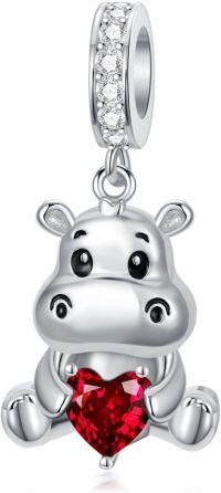 wholesale 925 Sterling Silver Birthstone Hippo Charm for Bracelets Jewelry-01-Jan-Hippo