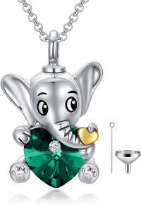 wholesale Sterling Silver Stone Elephant Urn Necklace for Ashes Memorial Jewelry Gift-Green
