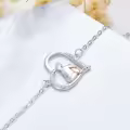 wholesale 925 Sterling Silver Heart-Shaped Girl and Cat Charm Bracelet Wholesale with Cubic Zirconia Stones for Women-0-5